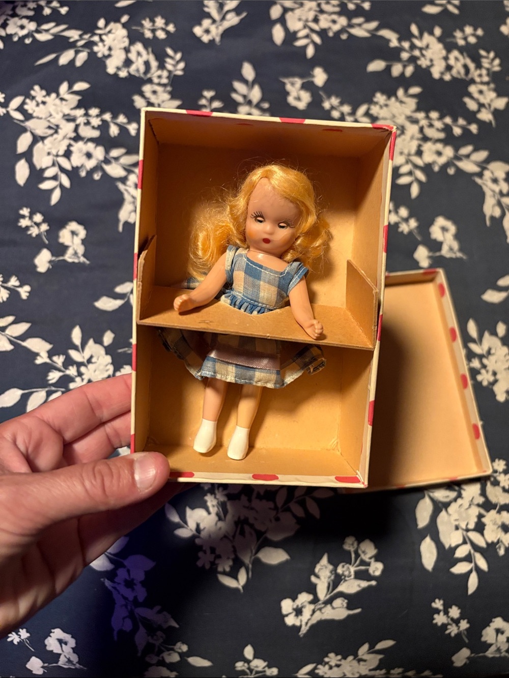 Vintage Blonde Doll in Blue Plaid Dress - Kids Toys